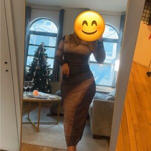 Ombre Long-Sleeve Bodycon Dress in Brown and Gray